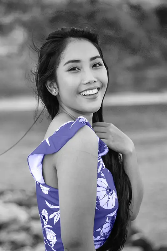 Happy woman wearing a flower dress